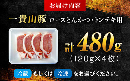 一貴山豚 ロースとんかつ・トンテキ用 計480g(120g×4枚) 糸島市 / いきさん牧場 豚肉 冷凍[AGB030]