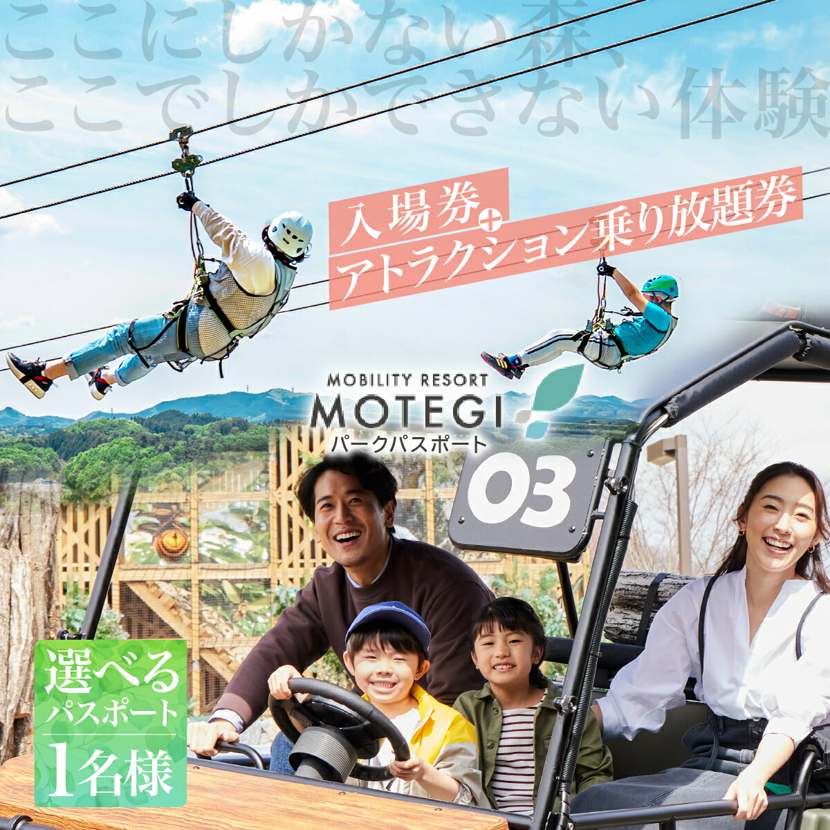 【ふるさと納税】＜選べるパスポート＞モビリティリゾートもてぎ 入場+パークパスポート（大人1名分/こども1名分/幼児1名分）| パーク アスレチック テーマパーク ジップライン キャンプ アトラクション 迷路 クルマ カート バイク バーベキュー 自然 夏休み サーキット