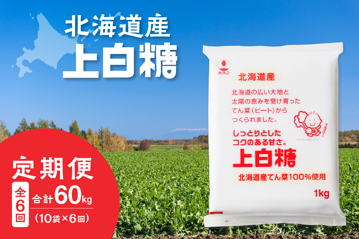 【6回定期便】 ホクレン の 上白糖 1kg × 10袋 【 定期便 てん菜  北海道産 砂糖 お菓子 料理 調味料 ビート お取り寄せ 北海道 清水町  】