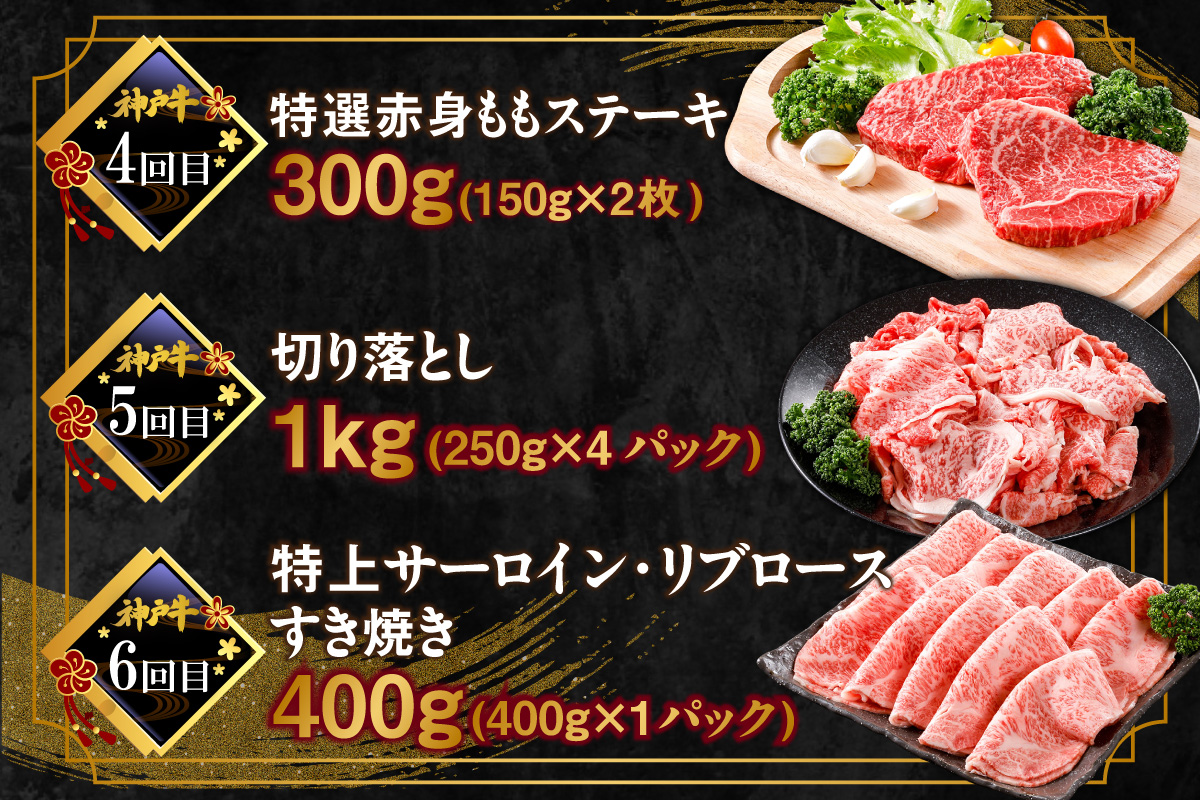 神戸牛 定期便 平山牛舗の厳選神戸牛 月1回発送 全6回 冷凍 牛肉 香美町 61-14