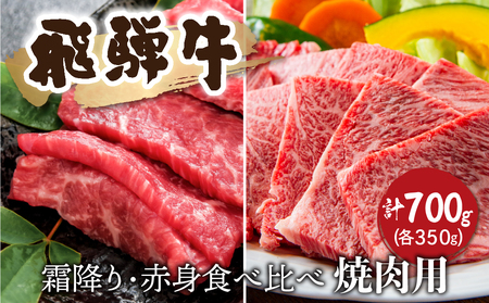 飛騨牛　霜降り・赤身 焼肉 各350ｇ（計700g） 牛肉 和牛 バラ モモカタ 食べ比べ 贈り物 ギフト 飛騨市[Q2523]