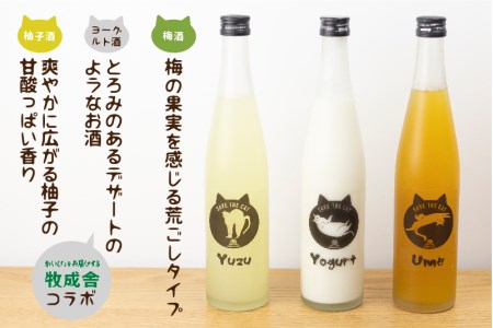 3種の猫リキュール 梅酒 柚子酒 ヨーグルト酒 リキュール お酒 地酒 蒲酒造場 飲み比べ(SAVE THE CAT HIDA支援)17000円[Q1574]
