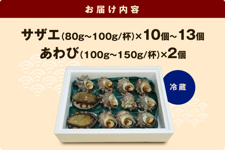 海鮮 サザエ あわび詰合せ 計12～15個 海鮮 セット 【033_1775】