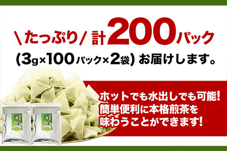 八女茶 煎茶ティーバッグ 計200パック (3g×100パック入り×2袋) 株式会社親和園《30日以内に出荷予定(土日祝除く)》福岡県 鞍手郡 鞍手町 お茶 緑茶 茶 八女星野茶 ティーパック ティー