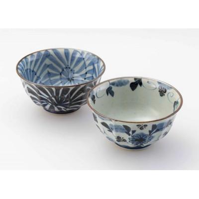 ふるさと納税 長崎県 【波佐見焼】φ15×7.5cm手描き丼2柄2個組 古染紋　 1 20583