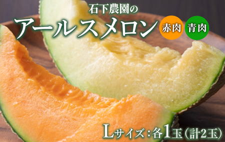 〈先行予約受付〉石下農園のアールスメロン〈赤肉・青肉〉 Lサイズ 各1玉（計2玉） ｜ 果物 フルーツ メロン 国産 アールスメロン ギフト 贈答 赤肉 青肉 ※着日指定不可 ※離島への配送不可 ※2025年9月下旬～11月上旬頃に順次発送予定