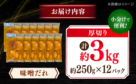 厚切り 牛タン 味噌だれ 約250g×12パック 計約3kg 小分け 個包装 味付け タレ たれ 高知県 お肉 牛肉 贅沢 焼き肉 BBQ バーベキュー 訳あり わけあり 訳あり 【焼肉寛十郎】 [A