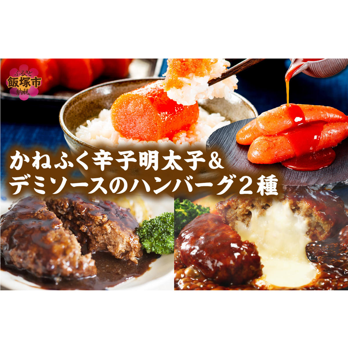 かねふく辛子明太子&デミソースのハンバーグ2種セット【A5-301】