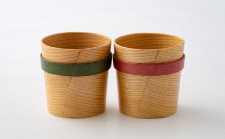 225P6007 【大館曲げわっぱ】リングカップ赤・緑セット 【配送日指定不可】