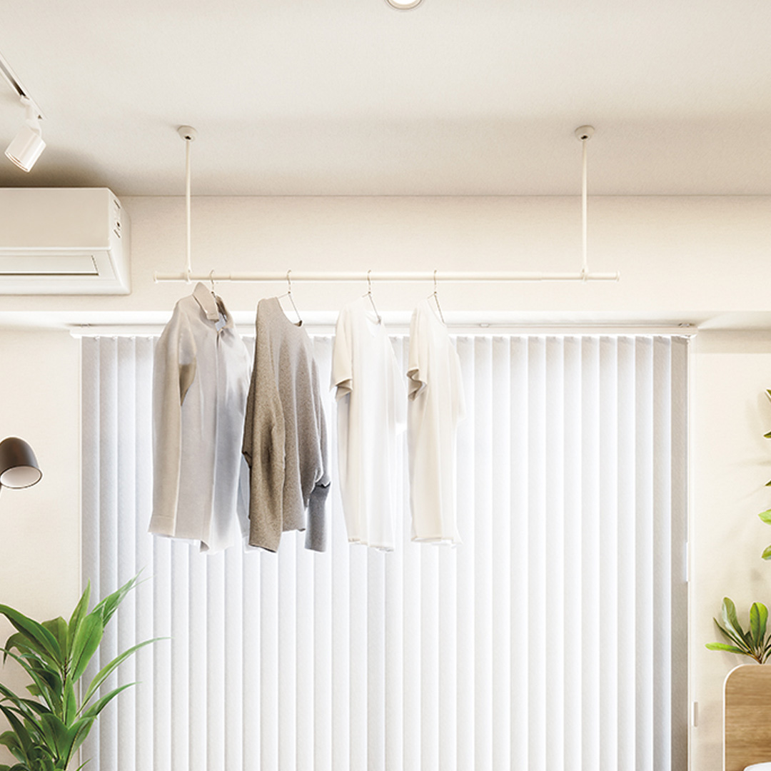 TOSO 簡単着脱・ゆれピタ機能がやさしい ランドリーバーLB-1 高さ25cm 伸縮ポール(Sサイズ付)白 室内干し ランドリーバー ハンガーバー 花粉対策 簡単 取付 モノトーン ランドリールーム