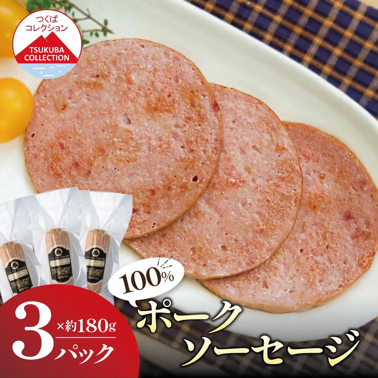 ソーセージ 塩漬後熟成肉 ポーク100%ソーセージ 180g×3P 筑波ハム