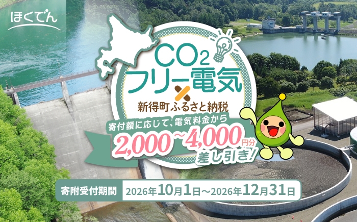 
                  【選べる料金】【10月販売分：2027年1月】CO2フリー電気×新得町ふるさと納税 2000～4000円 [BNBN001] 電気料金 電気代 電気 再生可能エネルギー 再エネ電気 再エネ 環境 ほくでん 北海道電力
                