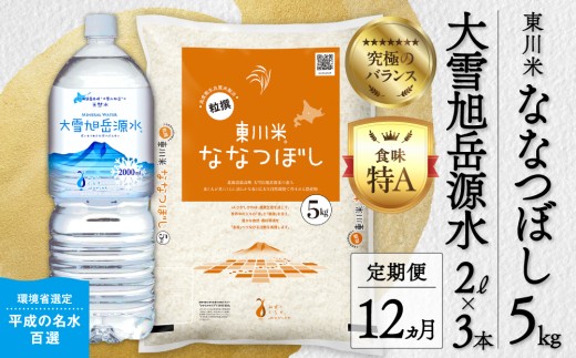 【 令和8年産 新米 】【 12ヵ月 定期便 】 北海道 東川米 ななつぼし 「白米」5kg+水セット（2026年11月中旬より発送予定）   ｜ 特A 銘柄米 ブランド米 無洗米 白米 精米 北海道米 単一米 産地限定米 こめ おこめ 米 お米 ご飯 ごはん 東川町