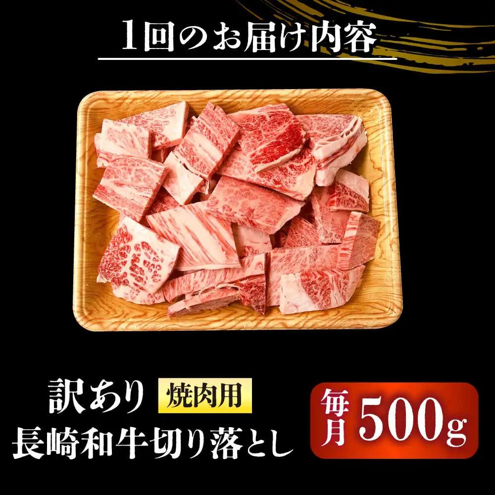 【3回定期便】【訳あり】 A4-A5 長崎和牛 焼肉 切り落とし (肩ロース・バラ） 500g [DBS042] 訳アリ 牛肉
