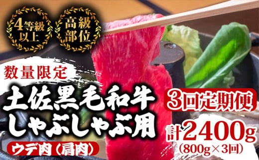 【定期便3回】土佐黒毛和牛ウデ肉しゃぶしゃぶ用 計2.4kg（800g×3ヶ月連続お届け) 2Yコース | 特撰 ウデ肉 肩肉 最上位等級 A4 A5 最高ランク 贅沢 しゃぶしゃぶ　鍋 スライス 焼肉用 小分け 冷凍 国産 牛肉 高知県 須崎 TM53000