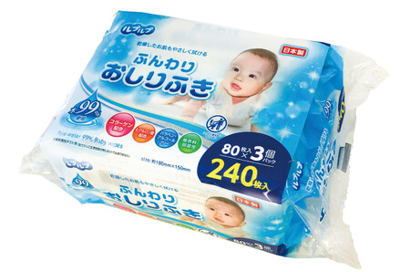 M90-0023_【ふるさと納税】【9か月定期便】LD-210 ふんわりおしりふき 水99％（80枚入り×3P）×12セット　合計36パック×9か月 日用品  秋 旬