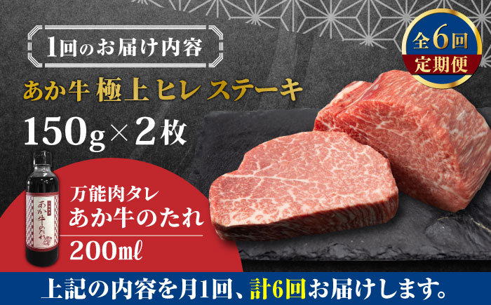 【全6回定期便】【希少部位】熊本県産 あか牛 極上 ヒレステーキセット 計300g ( 150g × 2枚 ) 冷凍 専用タレ付き あか牛のたれ付き 熊本和牛 ヒレステーキ ひれ ヒレ ステーキ【有限