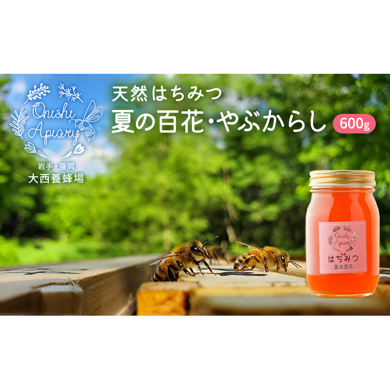 盛岡市 大西養蜂場 ・非加熱 はちみつ《夏の百花（やぶからし）》600g 貴重 採蜜 無加工 ミツバチ マスカットさわやか ビタミン ミネラル 栄養素 