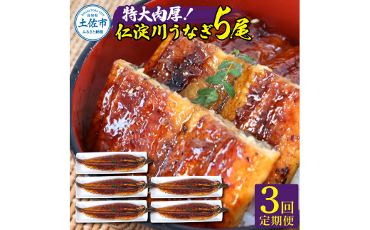 【3回定期便】仁淀川特大肉厚うなぎ5尾セット 定期コース 3ヶ月 タレ付き うなぎ 鰻 国産 ウナギ 蒲焼き かば焼き 1尾200g超え 仁淀川 太化うなぎ 養殖 おいしい 人気 冷凍 夏