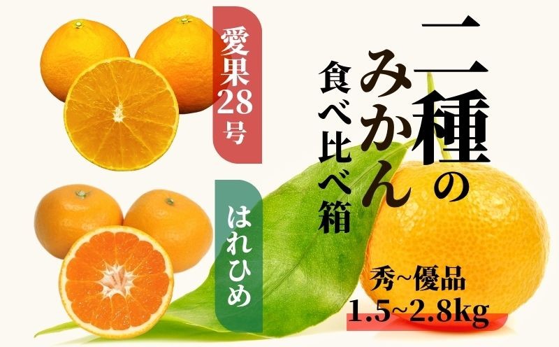 
                  【2026年12月より順次発送】 二種のみかん食べ比べ箱 約1.5kg / 約2.8kg 【愛果28号・はれひめ】秀~優品 | 食べくらべ 愛媛 みかん 詰め合わせ 先行予約 蜜柑 柑橘 果物 くだもの フルーツ お取り寄せ グルメ 期間限定 数量限定 人気 おすすめ 愛媛県 松山市
                