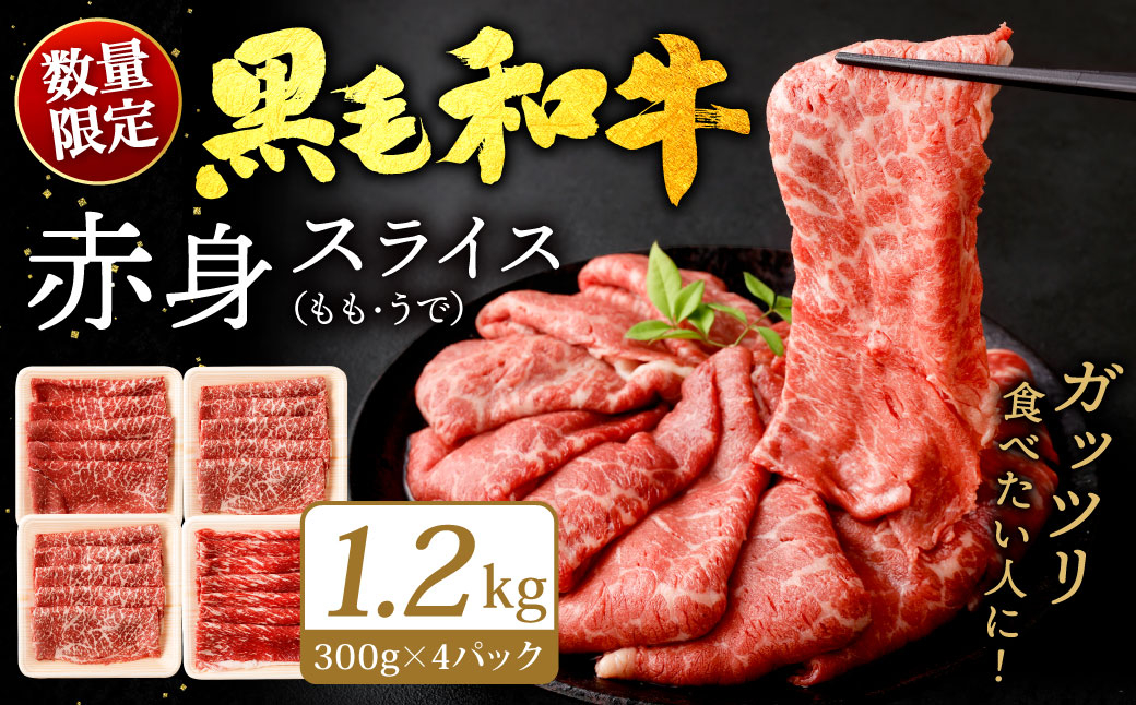 
復刻！九州産 黒毛和牛 赤身スライス (もも・うで) 1.2kg (300g×4パック) お肉 牛肉 国産牛 和牛 冷凍 小分け
