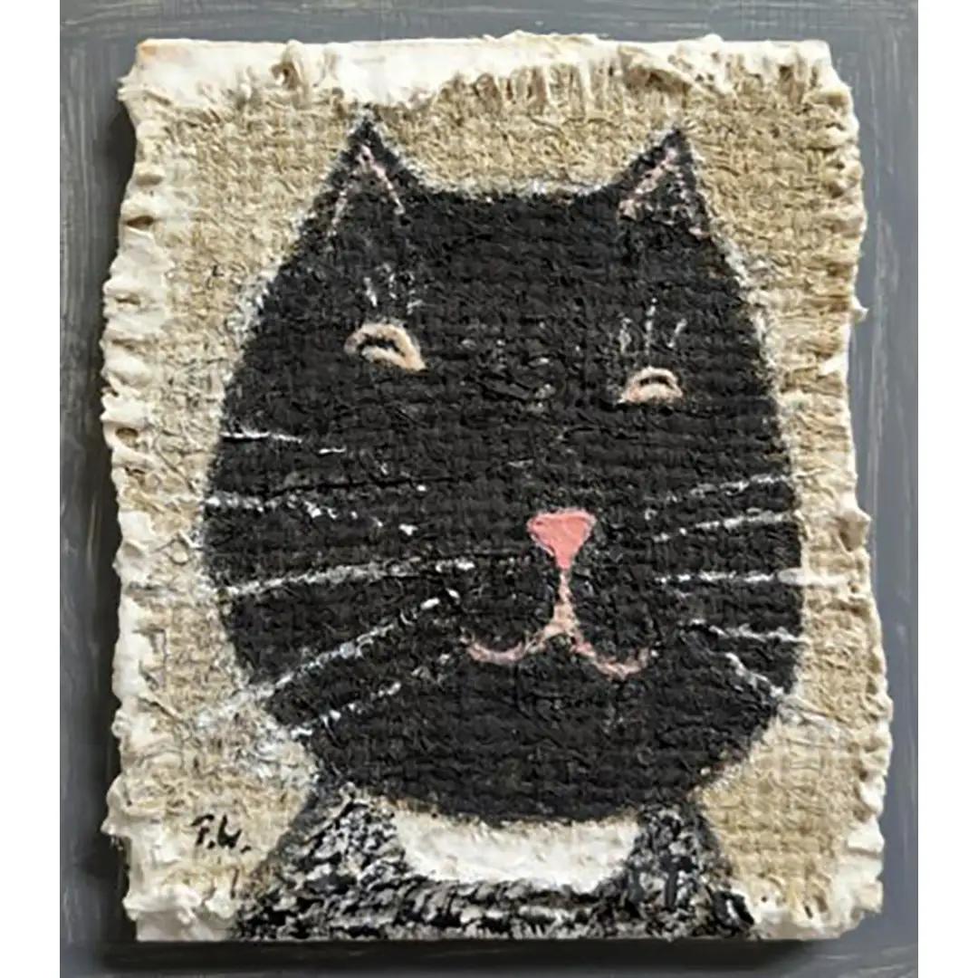 ねこ・クロちゃん 絵画 アート インテリア 猫 一点物