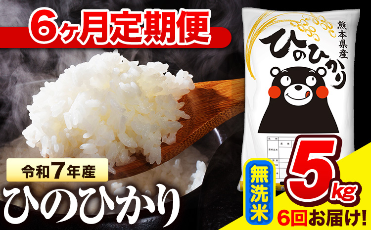 令和7年産 無洗米 【6ヶ月定期便】 ひのひかり 5kg《お申し込み月の翌月から出荷開始》 熊本県産 無洗米 精米 氷川町 ひの 送料無料 ヒノヒカリ コメ 便利 ブランド米 お米 おこめ 熊本
