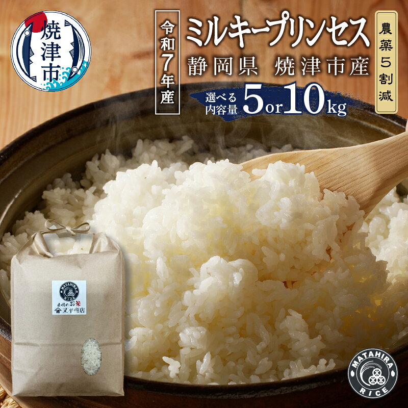 【ふるさと納税】 【選べる内容量】 令和7年産 米 白米 ミルキープリンセス 5kg 10kg（5kg×2袋） 農薬5割減 安心 安全 こだわり 減農薬 ごはん 焼津 a18-101