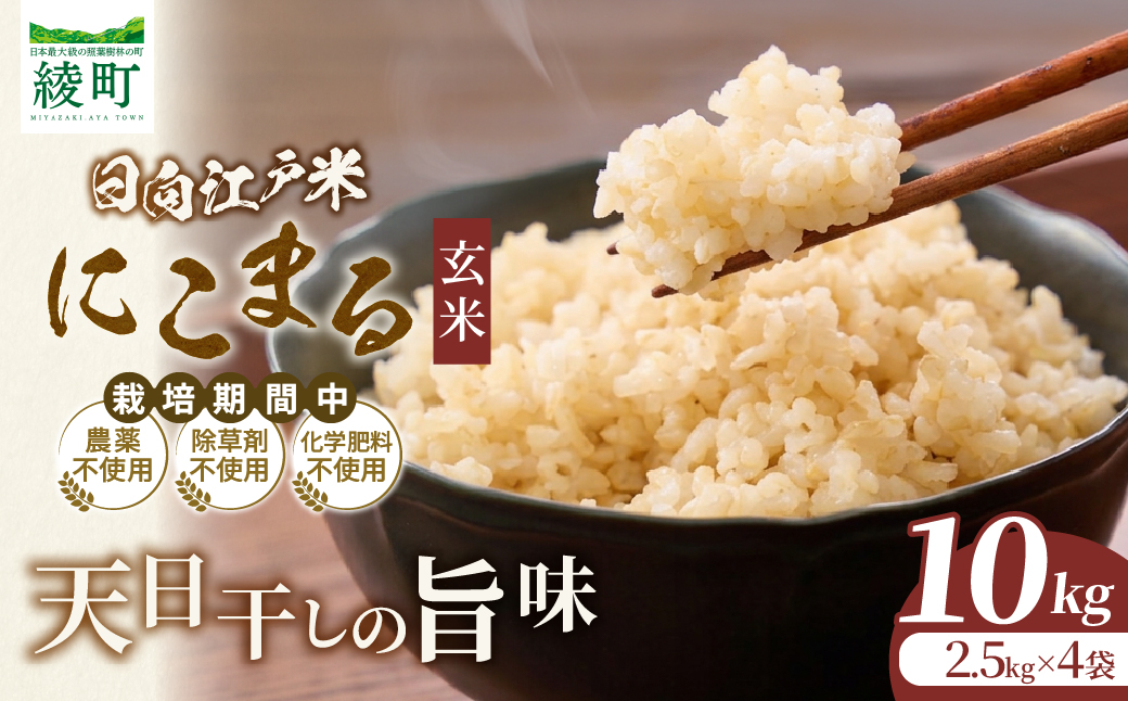 天日干しが引き出す お米の旨味 日向江戸米（にこまる）【玄米】計10kg 国産米 ブランド米 農薬不使用 化学肥料不使用 無農薬 ごはん ご飯 おにぎり お弁当 冷めても美味しい もっちり食感 和食 