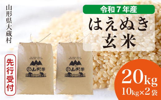 ＜令和7年産米先行受付＞ 令和8年5月下旬発送 大蔵村産 はえぬき 【玄米】 20kg （10kg×2袋） 