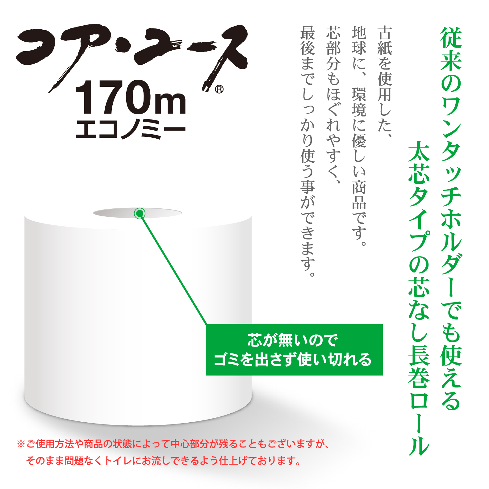 コアユース170 芯なし シングル 170ｍ ６ロール×8パック(1802)