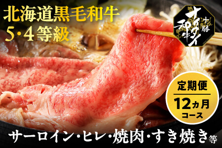 北海道　和牛肉　5・4等級　定期便　1年コース　サーロイン　ヒレ肉　焼肉　すき焼き　冷凍ハンバーグ｜十勝ナイタイ和牛定期便　1年満喫12ヵ月コース　［300-TN60］　※オンライン申請対応