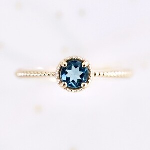 【ジュエリー】K10 イエローゴールド ロンドンブルートパーズ 一粒石 シンプル リング 指輪 保証書付　NR-1838