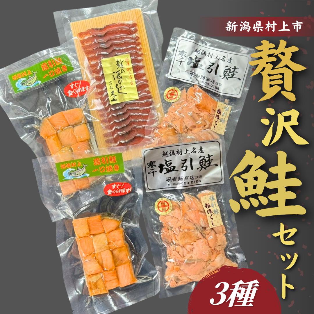 
                  【訳あり】【数量限定】越後村上 贅沢鮭3種セット（鮭の酒びたし・塩引き粗ほぐし・塩引鮭一口焼き）1046007
                
