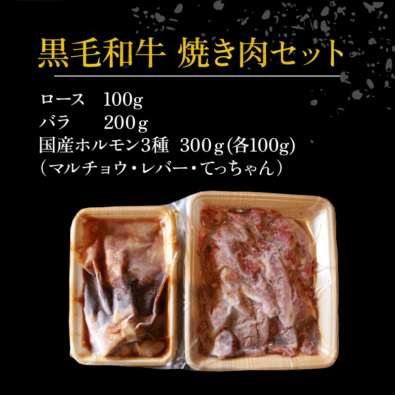 【A4~A5ランク黒毛和牛の3種類焼肉セット】 計600g ロース バラ 国産ホルモン マルチョウ レバー てっちゃん たれ漬け 焼肉 A4ランク A5ランク 黒毛和牛 牛肉 和牛 牛 肉 お肉 おに