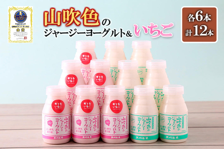 【山のいぶき】山吹色のジャージーヨーグルト いちご 乳脂肪分 5％以上 低温殺菌 素材の味 飲むヨーグルト いちごミルク 150ml 2種 各6本 計12本 飲みきり ギフト 贈答 セット 阿蘇健康農園 FOODEX JAPAN ご当地ヨーグルトグランプリ 金賞 熊本 阿蘇 小国郷
