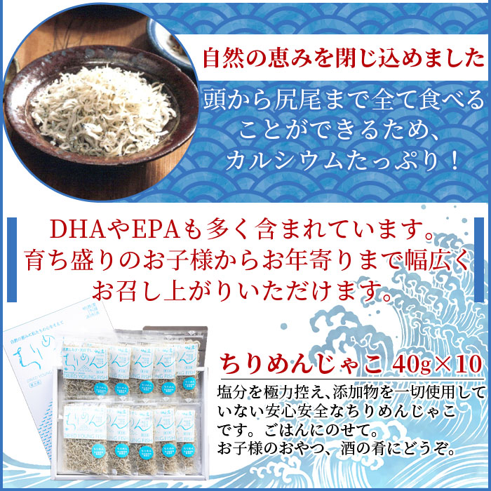 ＜天日干し 特上ちりめん 合計400g（40g×10袋）ギフト箱入り＞ じゃこ しらす 小魚 さかな ごはんのお供 贈答 御礼 小分け 無添加 愛媛県 西予市