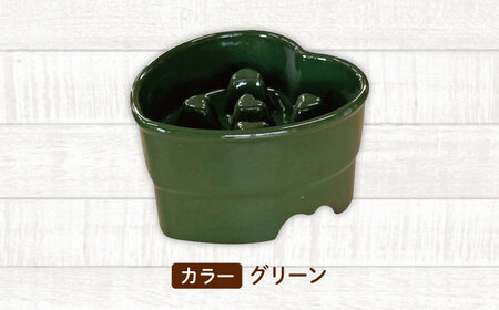 美濃焼　陶器製ペット用フードボウル【早食い防止 ハート型高台フードボウル/グリーンpet143】【1427822】