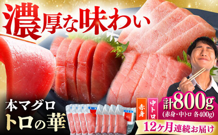 【全12回定期便】対馬産 本マグロ 800g（赤身400g、中トロ400g） ≪対馬市≫【桐谷商店】 トロの華 対馬 新鮮 マグロ 赤身 トロ 鮪 刺身[WAQ074]