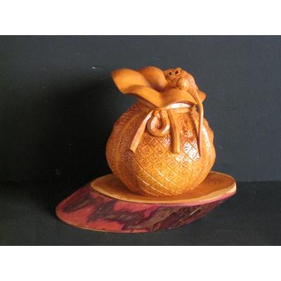 ふるさと納税 高山市 飛騨一位一刀彫　巾着に福ねずみ(小) e106