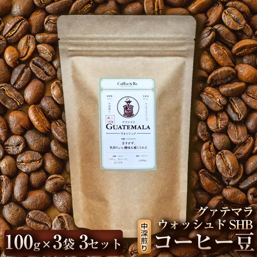 【バランスの良いコクと香ばしさ】コーヒー豆　グァテマラ ウォッシュド SHB（中深煎り）100g × 3袋  3セット コーヒー コーヒー豆 珈琲 珈琲豆 中深煎り コーヒー ガテマラ グァテマラ 自家焙煎 ブラックコーヒー スペシャルティコーヒー豆 小分け 自宅用 ギフト プレゼント 埼玉県 加須市