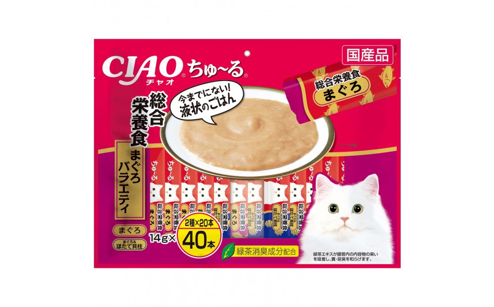 
                  いなば　CIAO猫ちゅ～る　総合栄養食　まぐろバラエティ320本（14ｇｘ40本ｘ8袋入）（ケース）
                