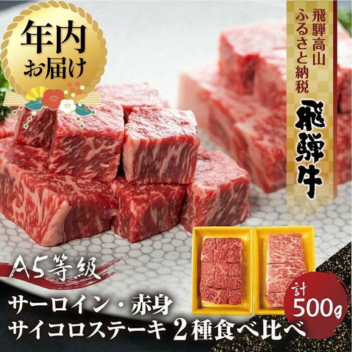 【ふるさと納税】【年内配送が選べる】2種食べ比べ サイコロステーキ！飛騨牛 A5等級 500g (サーロイン250g＋もも250g) | 発送時期が選べる 年内発送 黒毛和牛 ブランド牛 豪華 人気 おすすめ 丹生川精肉 JJ007VP