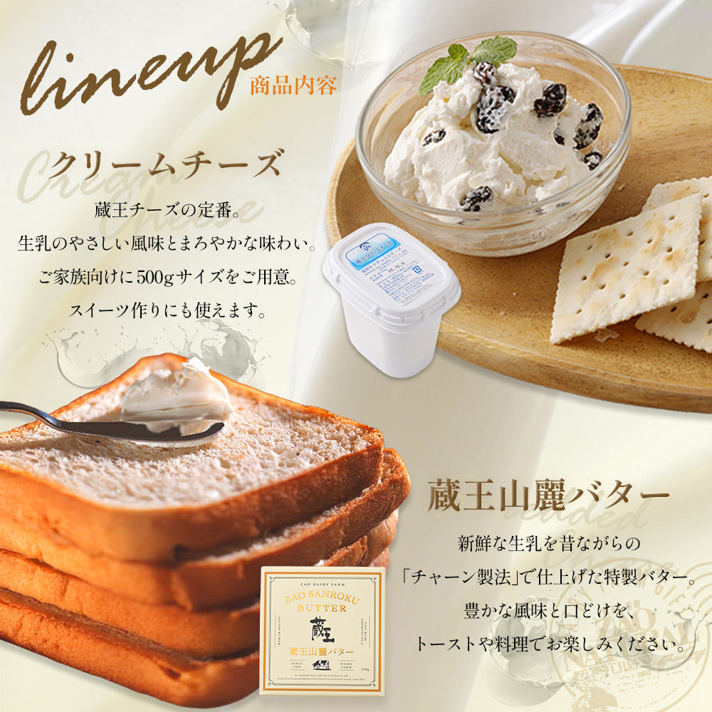 蔵王チーズ 朝食セット4種＜クリームチーズ（プレーン）、バター、シュレッドチーズ、ヨーグルト（プレーン）＞＜単月／3か月・5か月・10か月定期便＞　【04301-0194・774～776】_イメージ3