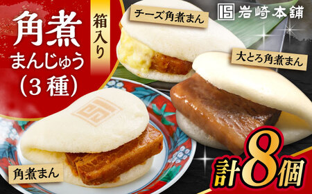 長崎角煮まんじゅう 3種食べ比べセット 計8個（箱） /角煮 角煮まん 岩崎 角煮まんじゅう 中華まん 惣菜 おやつ 長崎 饅頭 / 大村市 / 岩崎本舗 [ACAH061]