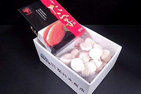 刺身用ほたて貝柱350g・甘口たら子500g(化粧箱入り) A-11204