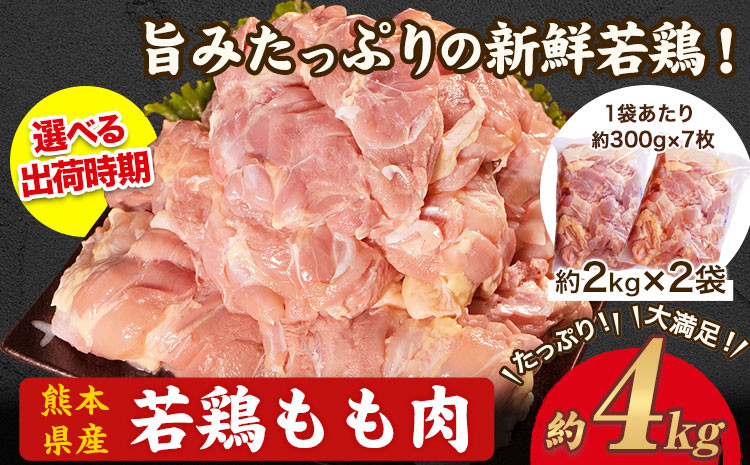 
鶏肉 熊本県産 若鶏 もも肉 約2kg×2袋(1袋あたり約300g×7枚前後) 肉 もも モモ 小分け 焼鳥 焼肉 バーベキュー たっぷり大満足！計4kg！《30日以内に出荷予定(土日祝除く)》
