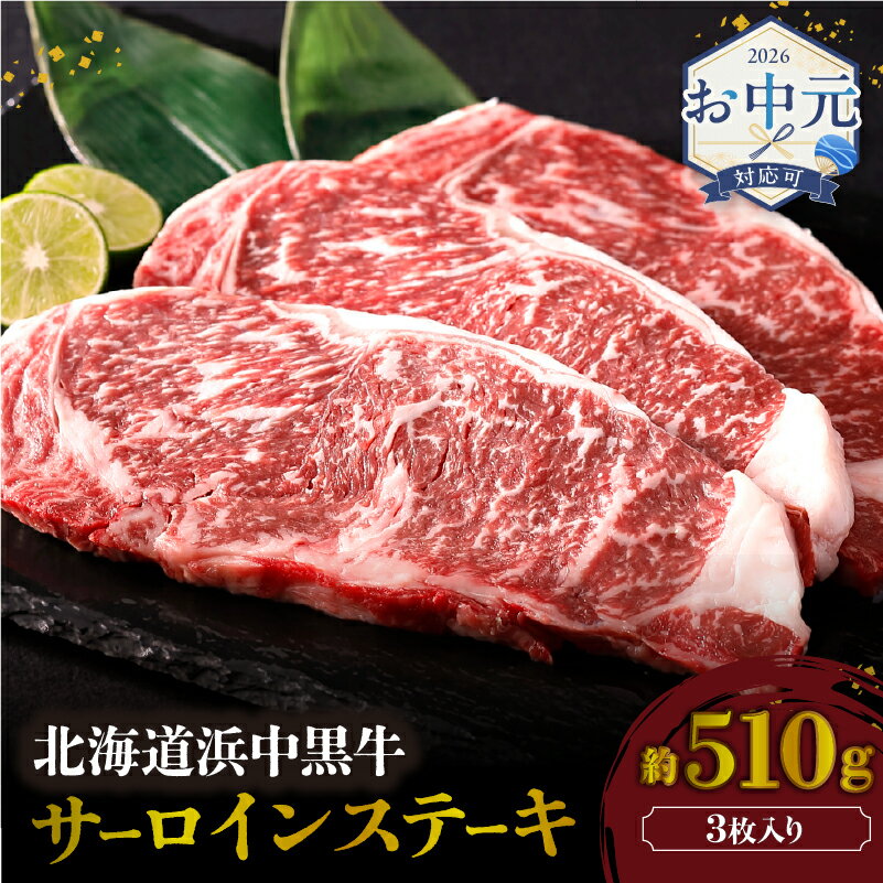 【ふるさと納税】≪お中元≫浜中黒牛 サーロインステーキ 3枚 約510g 食品 牛肉 肉 おかず おつまみ 晩ご飯 お弁当 BBQ 霜降り 赤身 人気 おすすめ 国産 お取り寄せ グルメ プレゼント 贅沢 冷凍 北海道 浜中町 送料無料