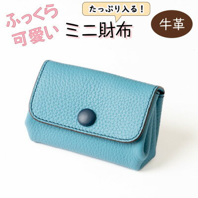 【ふるさと納税】HEDGE たつの産牛革を使ったミニ財布 ふっくらフォルムに現金カードがしたっぷり入る!スカイブルー【1679751】