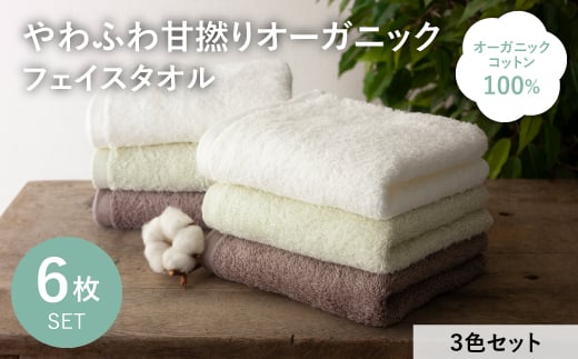 やわふわ甘撚りオーガニック フェイスタオル(各カラー×2枚・計6枚) 【m100-22-6P-D】【トクダ】
